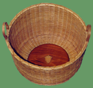 Large Nantucket Basket with Carved Wood Accent Photograph.